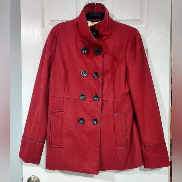 Steve Madden Dark Red Wool Double Breasted Peacoat in Size L (Large) - Picture 1 of 14